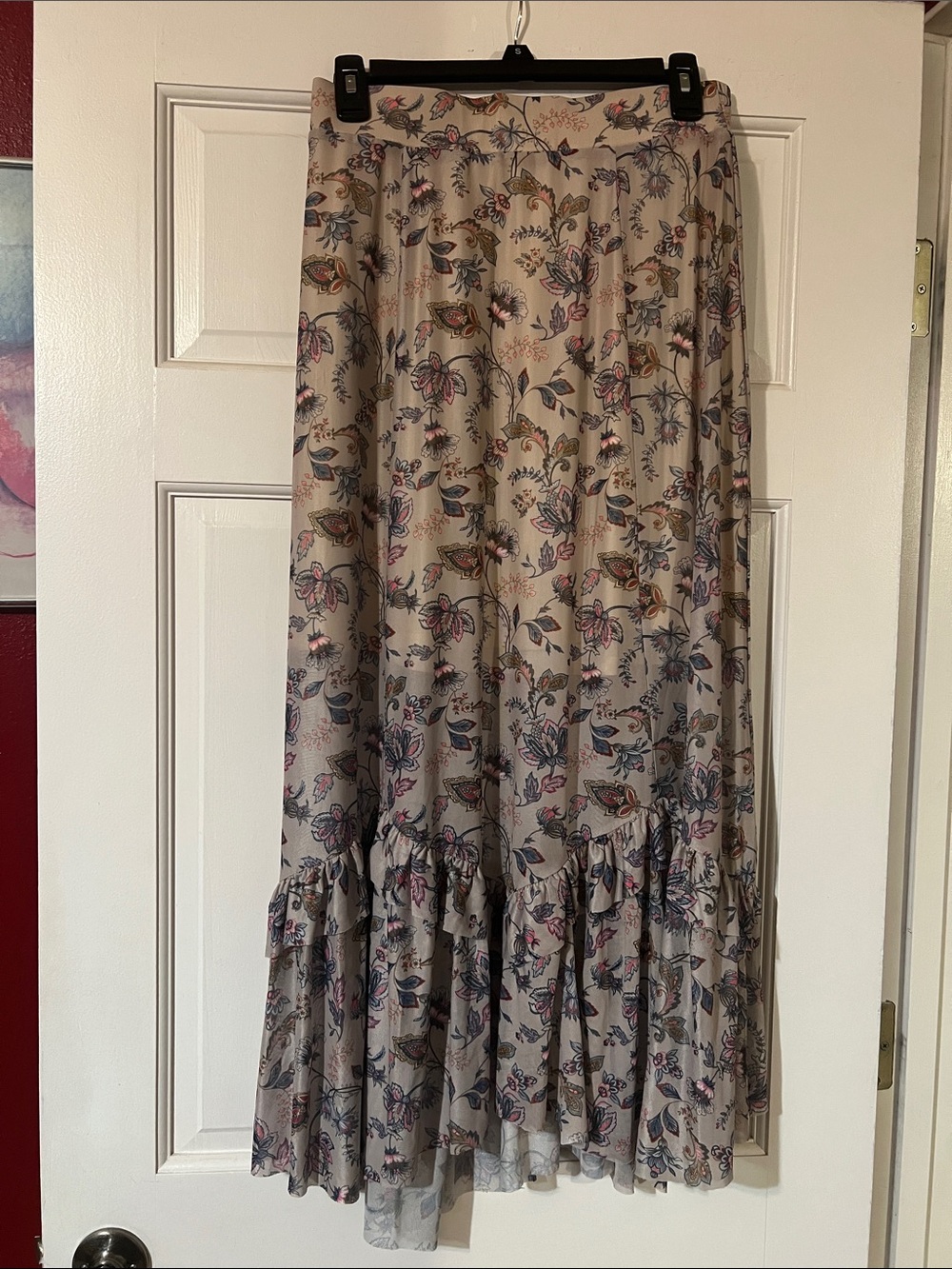 Grace & Lace Beige Floral Maxi Skirt with Blue and Pink Accents